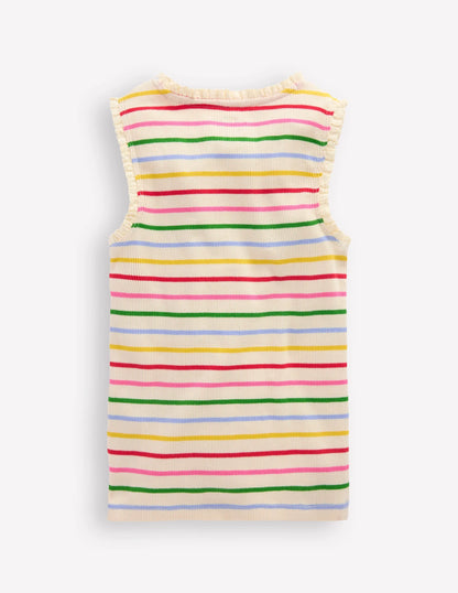 Ribbed Lace Trim Tank-Multi Stripe