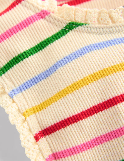 Ribbed Lace Trim Tank-Multi Stripe