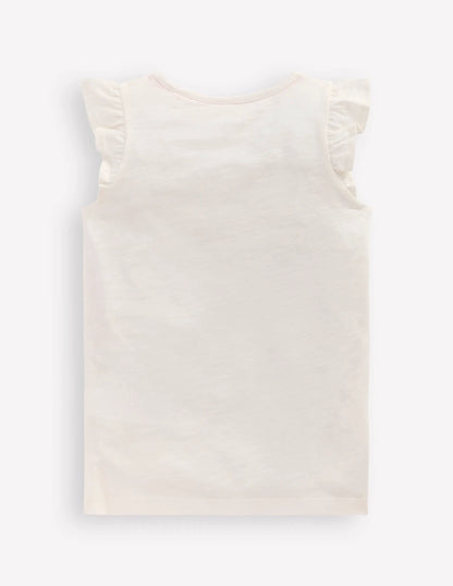Short Sleeve Frill Logo Top-Soft Ivory Pets