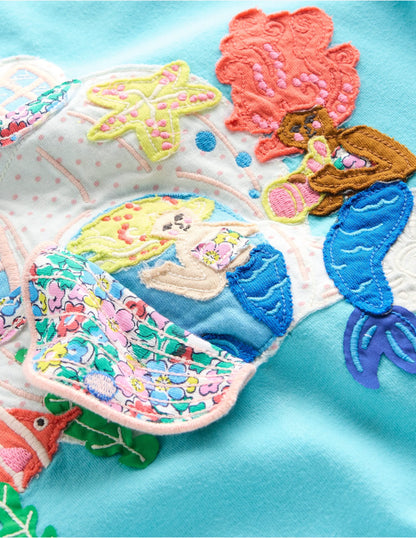 Lift The Flap Short Sleeve Top-Aquamarine Blue Mermaid