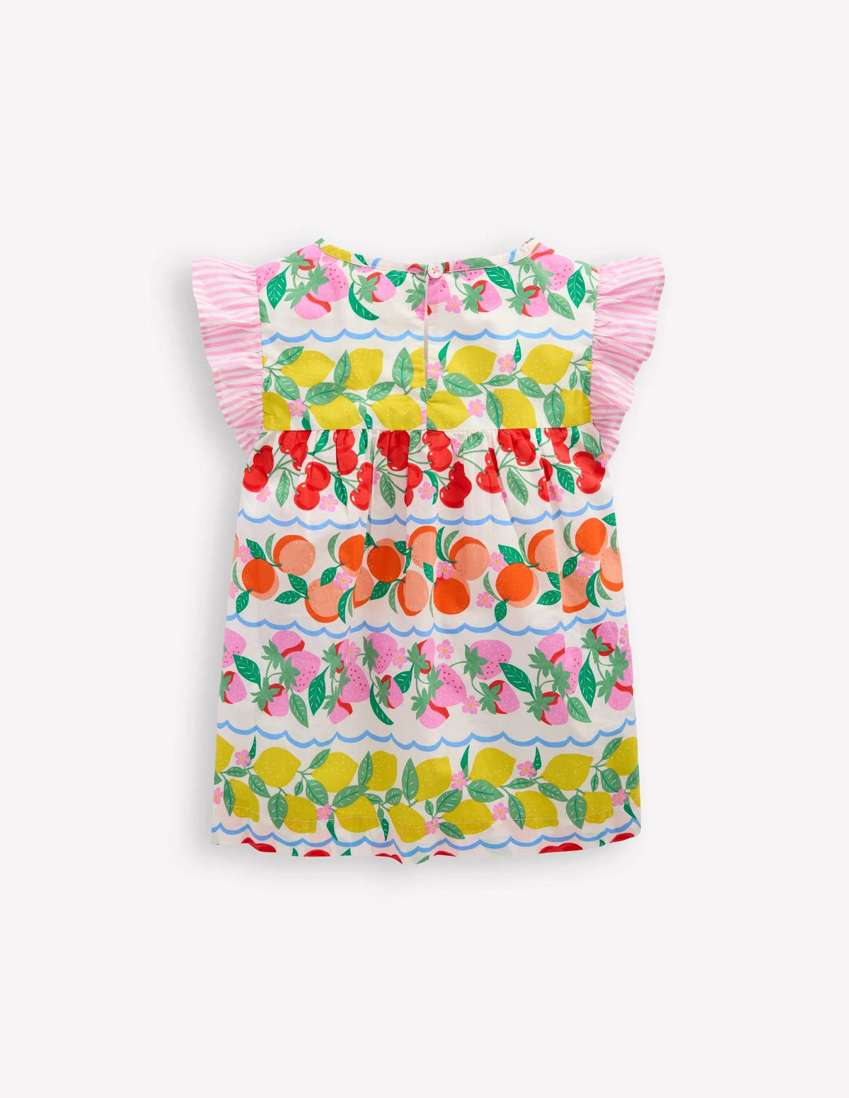 Frill Sleeve Woven Top-Rainbow Fruit Stripe