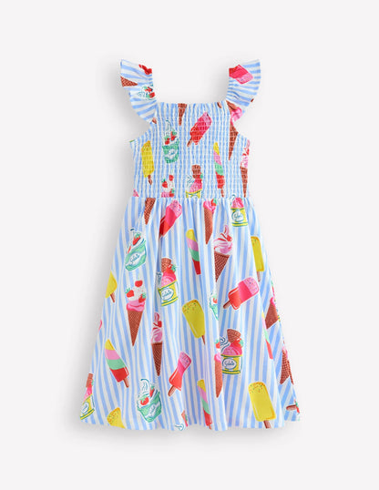 Willa Shirred Jersey Dress-Vintage Blue Ice Cream Stripe