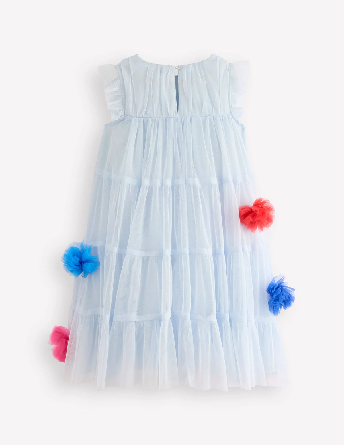 Rainbow Ombre Tulle Dress-Blue Multi Pom