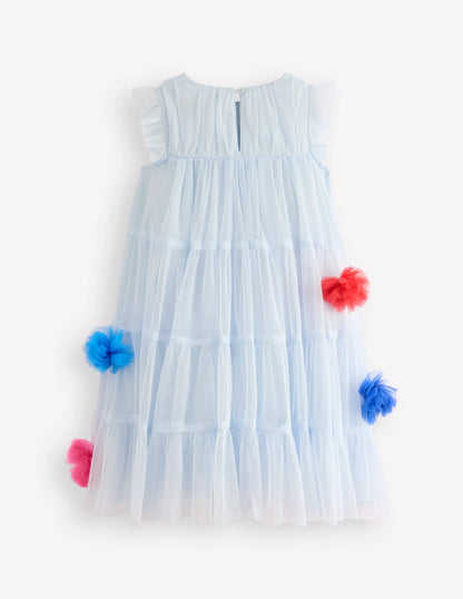 Rainbow Ombre Tulle Dress-Blue Multi Pom