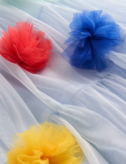 Rainbow Ombre Tulle Dress-Blue Multi Pom