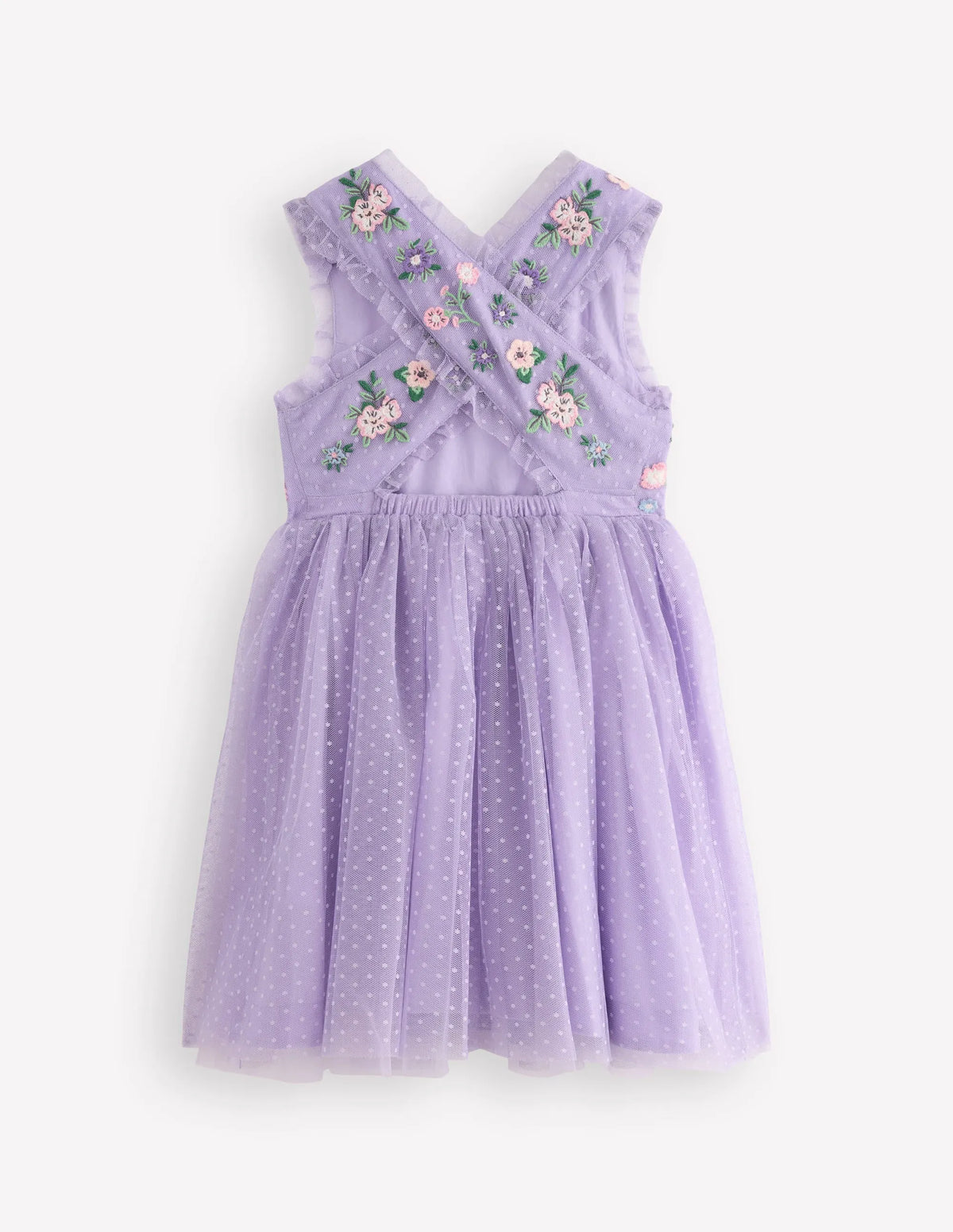 Tulle Cross-Back Dress-Lilac Floral Embroidery