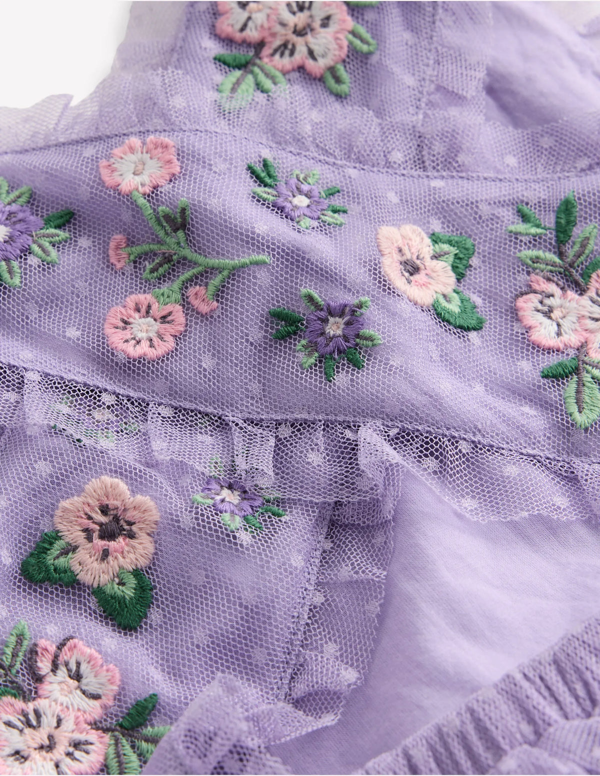 Tulle Cross-Back Dress-Lilac Floral Embroidery