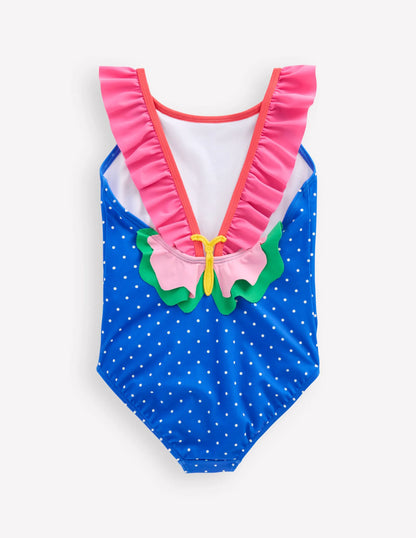 Hallie Frill Strap Swimsuit-Peacock Plume Blue Butterfly