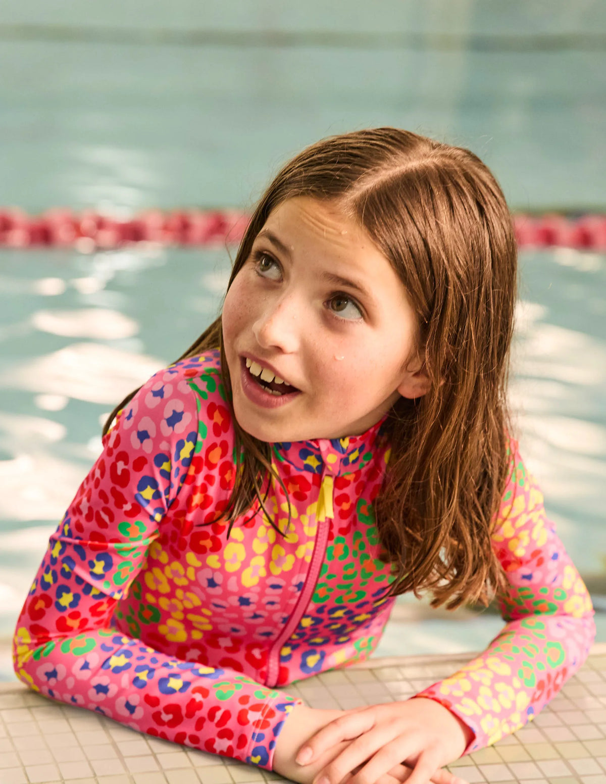 Long-sleeved Swimsuit-Pink Rainbow Leopard