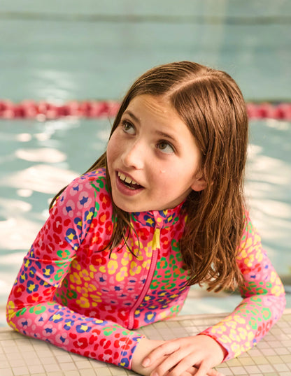 Long-sleeved Swimsuit-Pink Rainbow Leopard