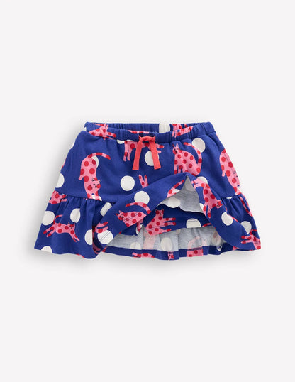Tiered Jersey Skort-Bright Blue Spotty Cats
