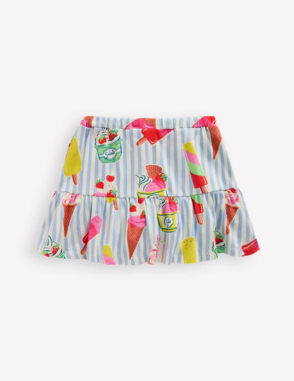 Tiered Jersey Skort-Vintage Blue Ice Cream Stripe