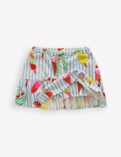 Tiered Jersey Skort-Vintage Blue Ice Cream Stripe