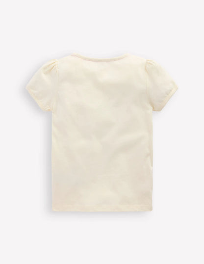 Puff Sleeve Applique Top-Soft Ivory Horse