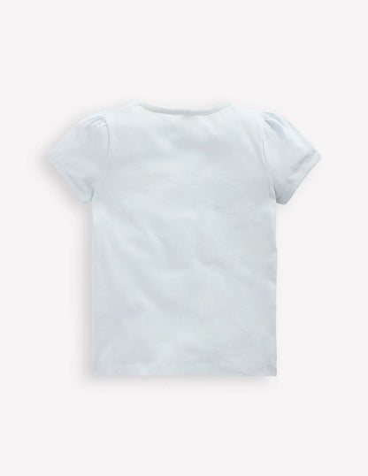Puff Sleeve Applique Top-Cloud Blue Animals