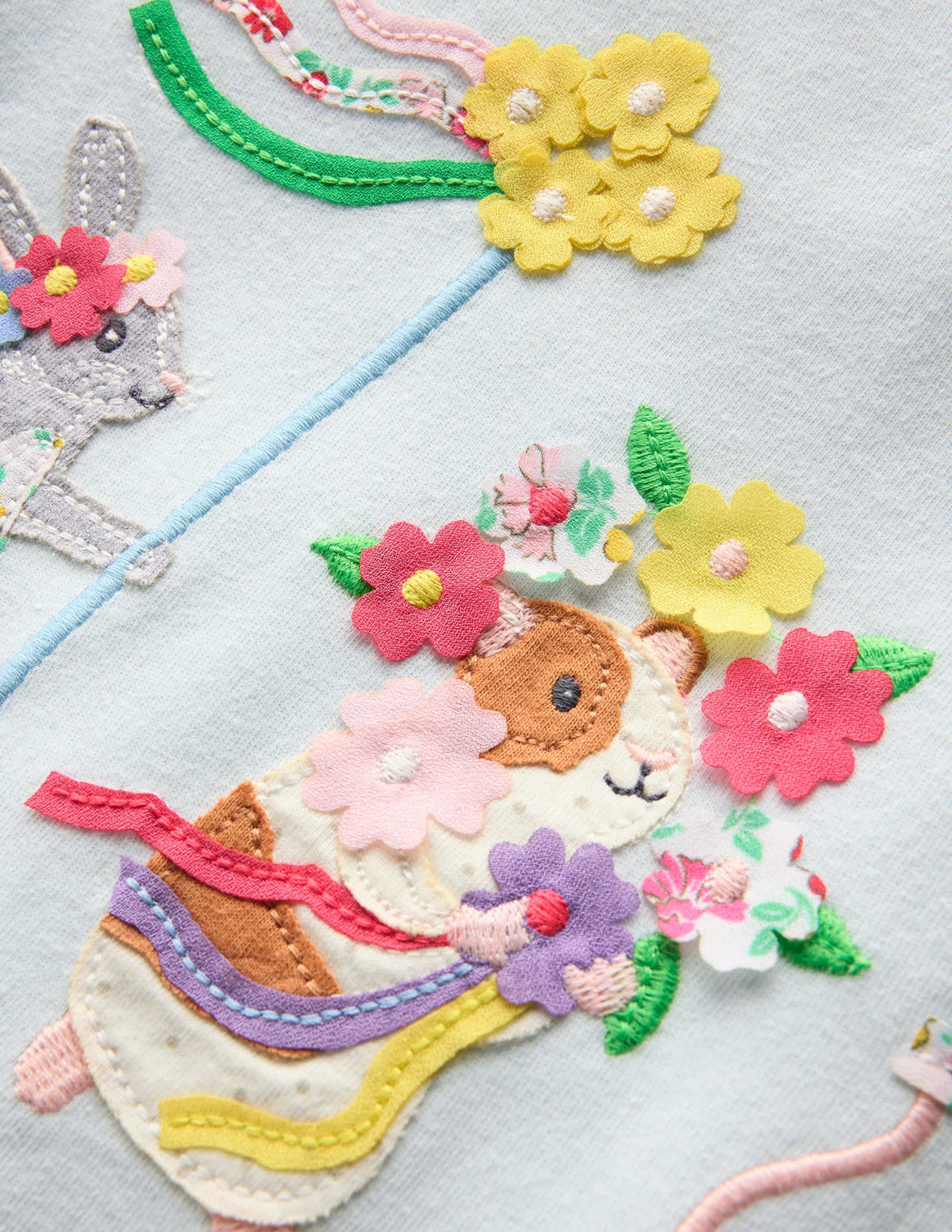Puff Sleeve Applique Top-Cloud Blue Animals