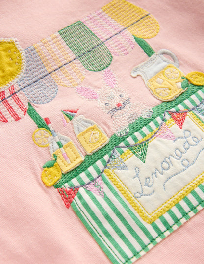 Puff Sleeve Applique Top-Chalk Pink Lemonade Bunny