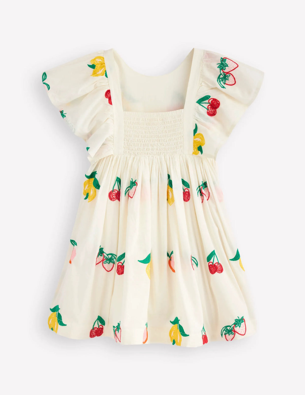 Embroidered Woven Dress-Ivory Embroidered Fruit