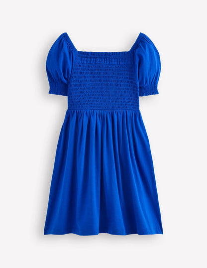 Clare Shirred Appliqué Dress-Blue Safari Animals