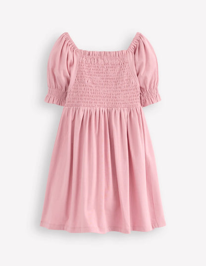 Clare Shirred Appliqué Dress-Vintage Pink May Day Animals