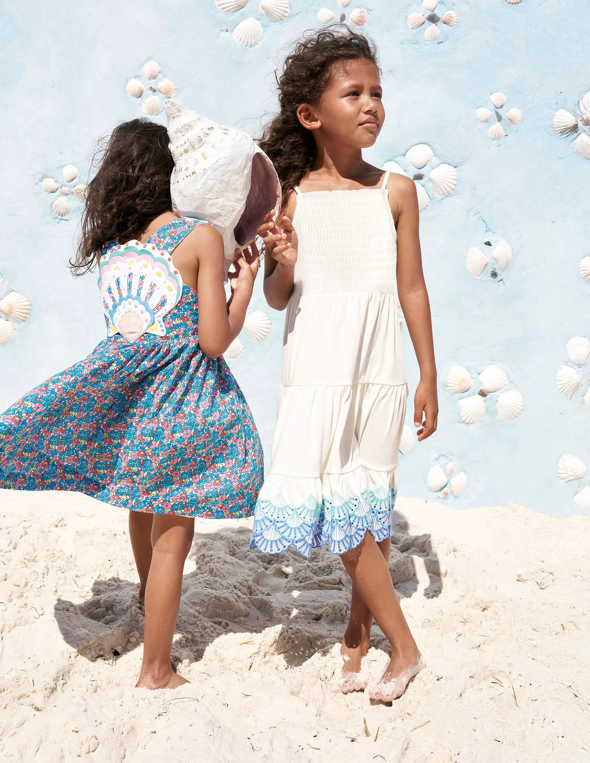 Enza Broderie Hem Jersey Dress-Soft Ivory Shells