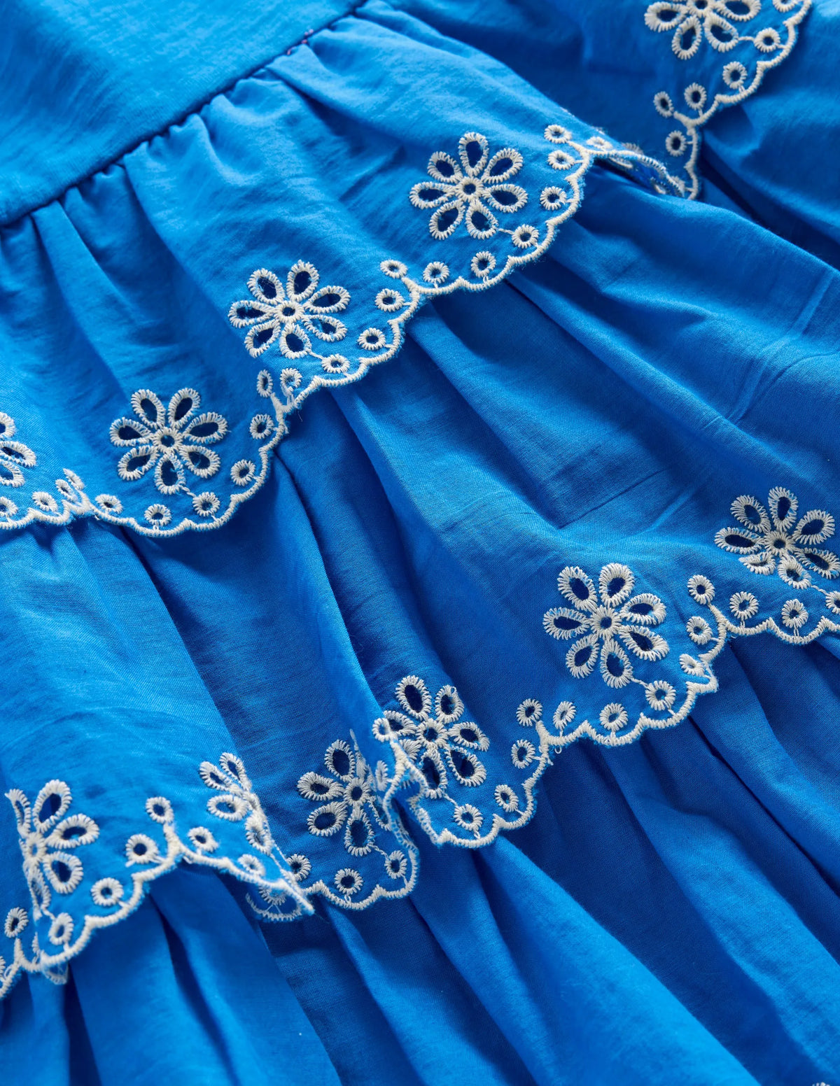 Broderie Mix Jersey Dress-Cerulean Blue