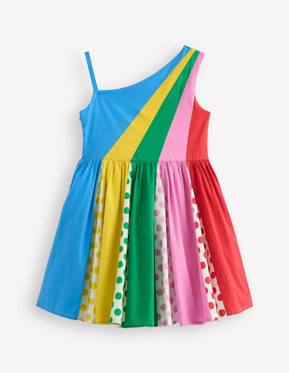 One Shoulder Woven Dress-Multi Spot