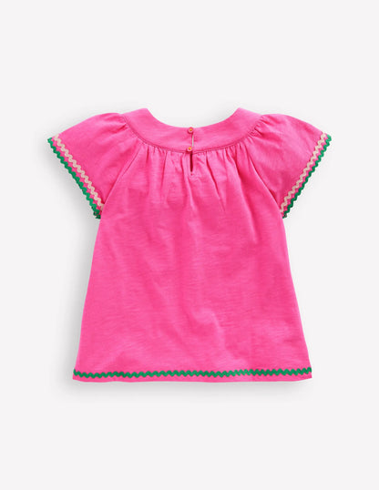 Trim Detail Pretty Top-Sorbet Pink