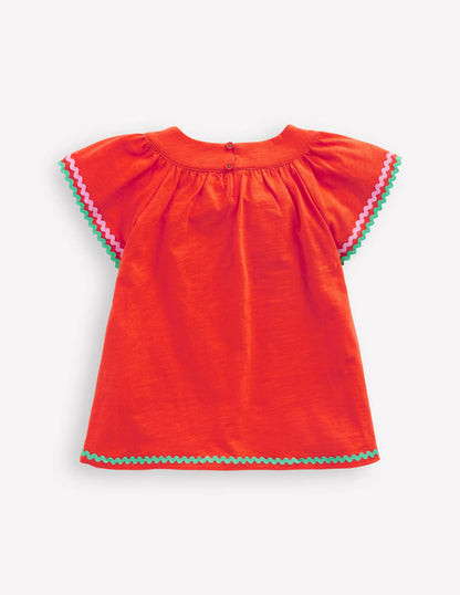 Trim Detail Pretty Top-Firecracker Red