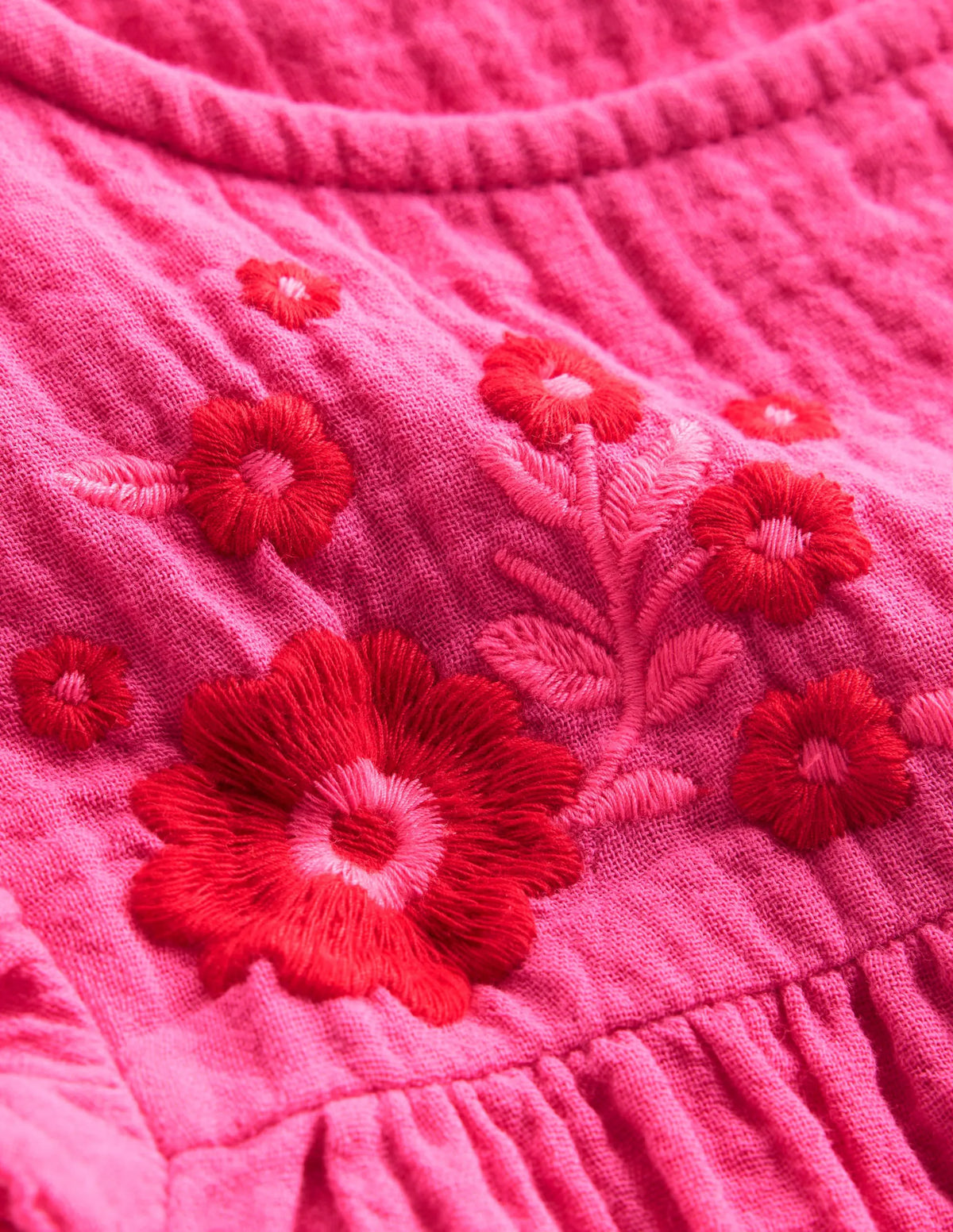 Double Cloth Frill Sleeve Top-Sorbet Pink Embroidered