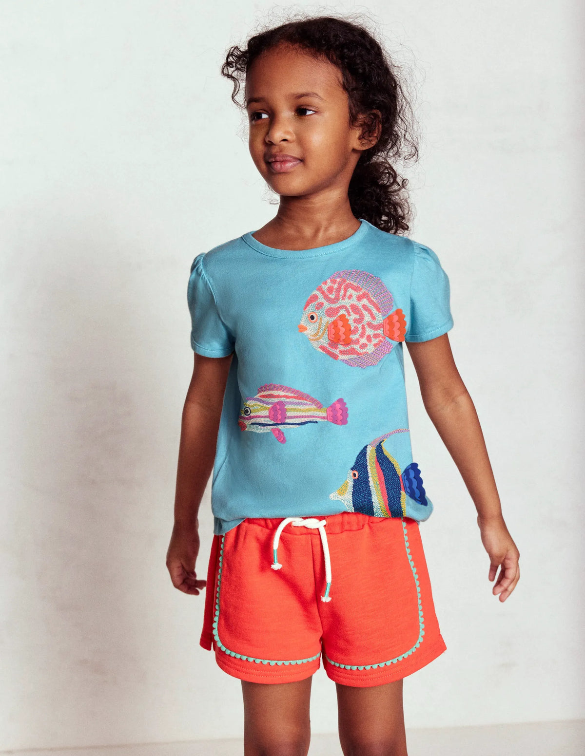Pom Trim Jersey Short-Firecracker Red