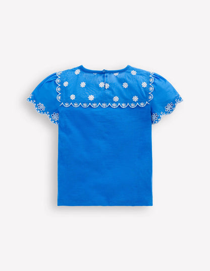 Broderie Sleeve Tee-Kingfisher Blue