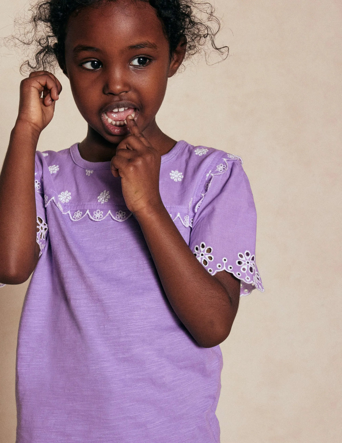 Broderie Sleeve Tee-Aster Purple