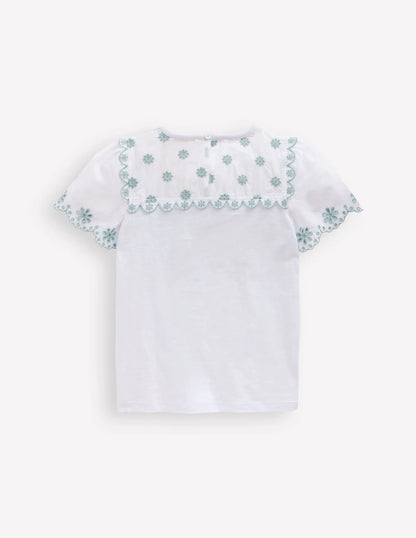 Broderie Sleeve Tee-White