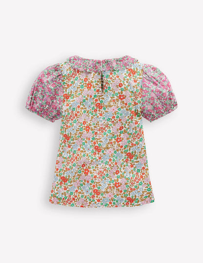 Smocked Frill Neck Blouse-Hotchpotch Floral