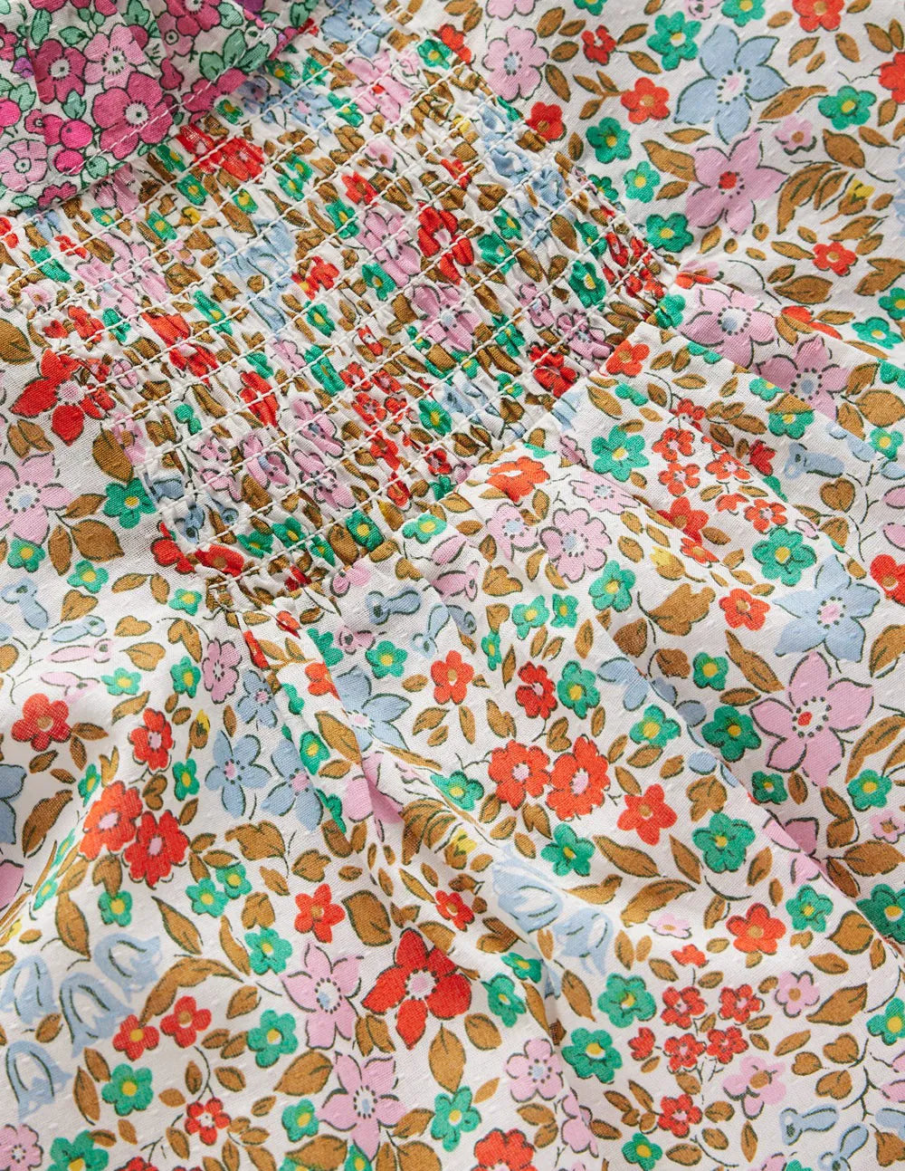Smocked Frill Neck Blouse-Hotchpotch Floral