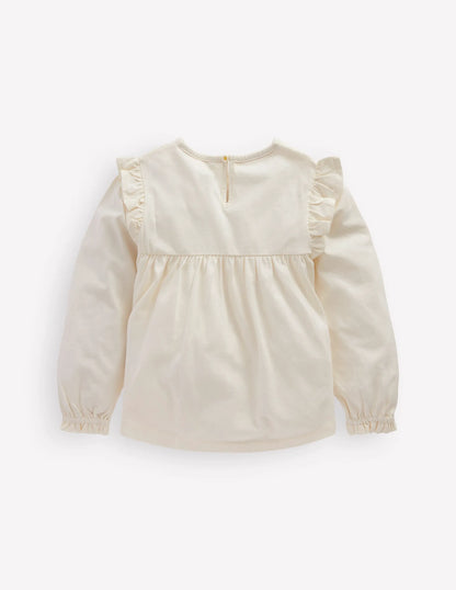 Embroidered Jersey Yoke Top-Soft Ivory Embroidery