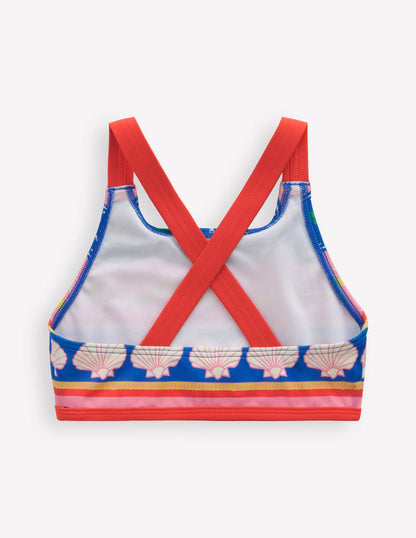 Cross-back Bikini Top-Multi Sea Shell Stripe