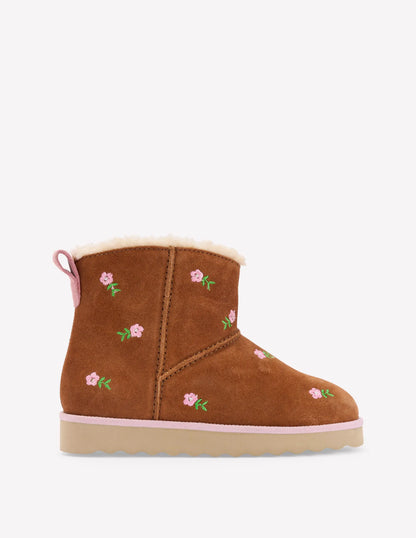 Embroidered Cosy Boots-Embroidered Tan