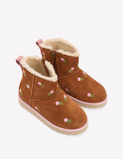 Embroidered Cosy Boots-Embroidered Tan