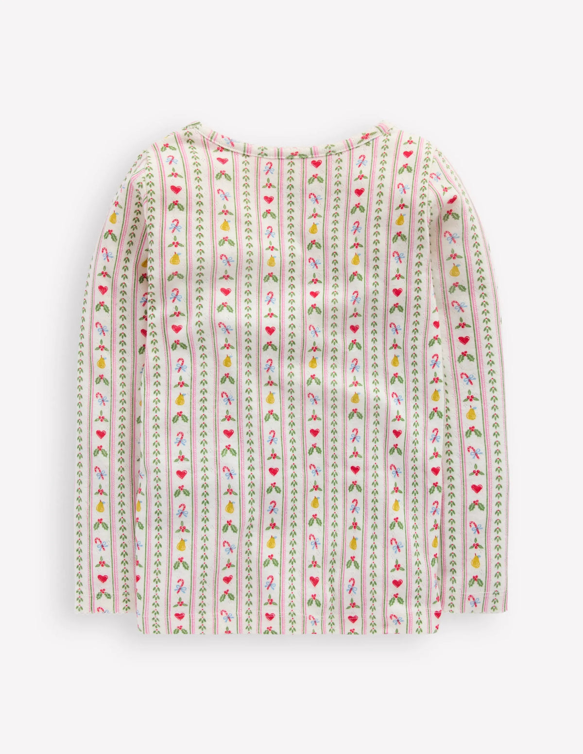 Long Sleeve Pointelle Top-Soft Ivory Nutcracker Stripe