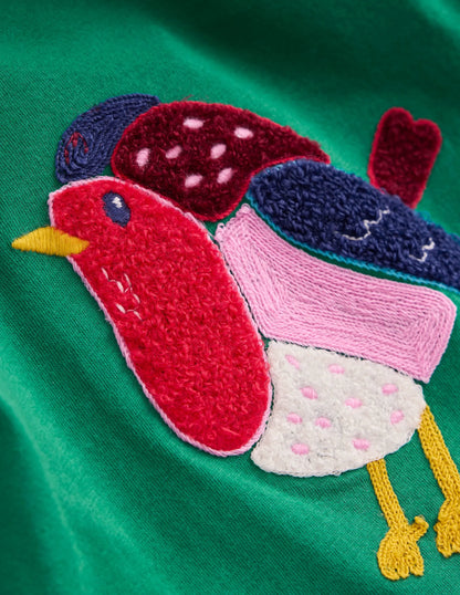 Long Sleeve Bouclé T-shirt-Pine Green Robin