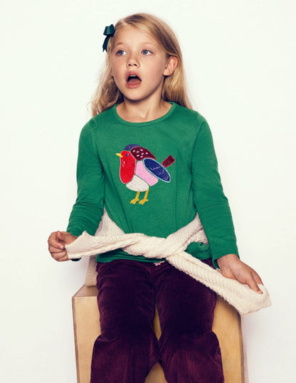 Long Sleeve Bouclé T-shirt-Pine Green Robin