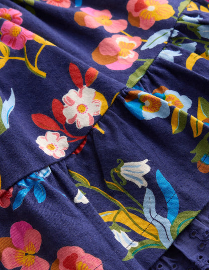 Printed Pull-on Woven Skirt-College Navy Pansy Bed