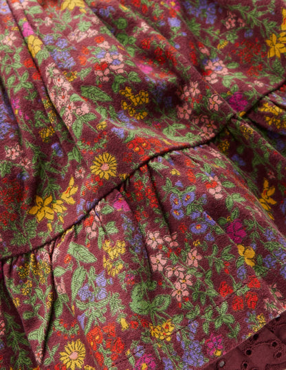 Printed Pull-on Woven Skirt-Chestnut Flower Meadow