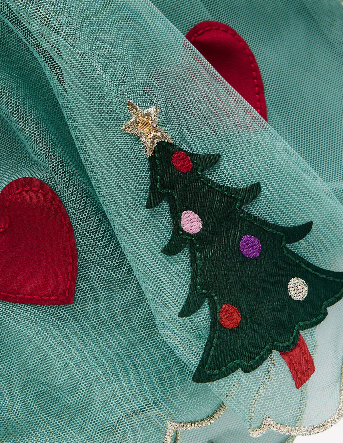 Appliqué Tulle Skirt-Eucalyptus Christmas