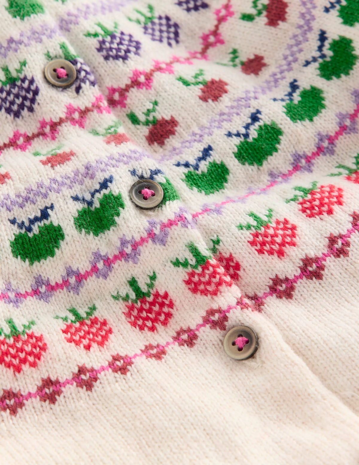 Edie Fair Isle Logo Cardigan-Ecru Marl Fruit