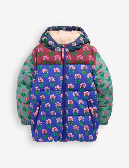 2-in-1 Padded Coat-Multi Woodblock Flower