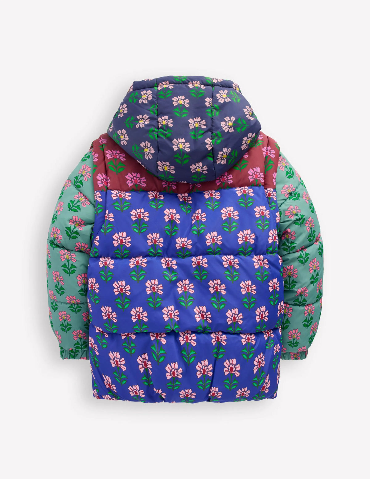2-in-1 Padded Coat-Multi Woodblock Flower