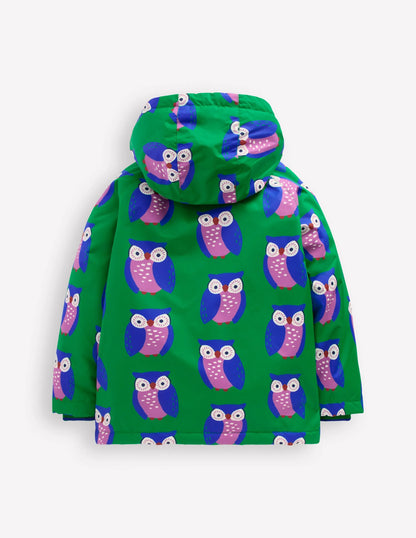 Sherpa Lined Anorak-Rich Emerald Geo Owls